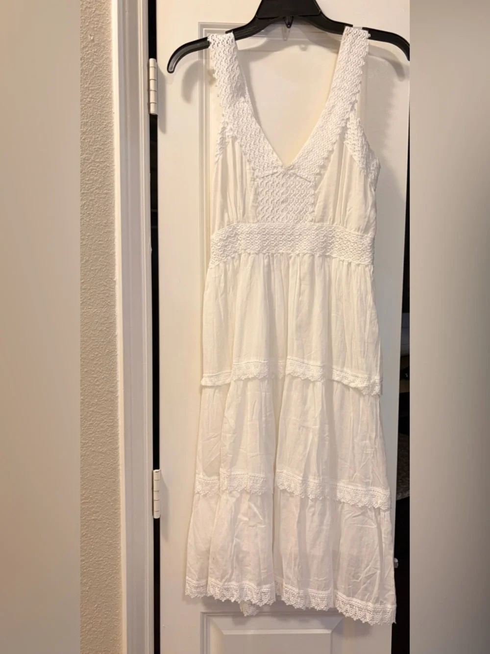 White Cotton Boho Tiered Maxi Dress with Lace Trim - Picture 8 of 8